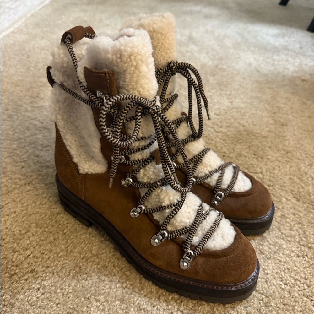 Sigerson Morrison Brown Shearling Lace-Up Women's Boots Sz 11